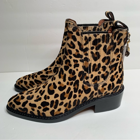 NEW Coach Bowery Chelsea Calf Fur Cheetah Print Booties 5.5 - Picture 4 of 10